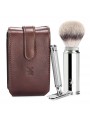 Kit de Viaje Brocha Fibra Punta Plata & Maquinilla Clásica