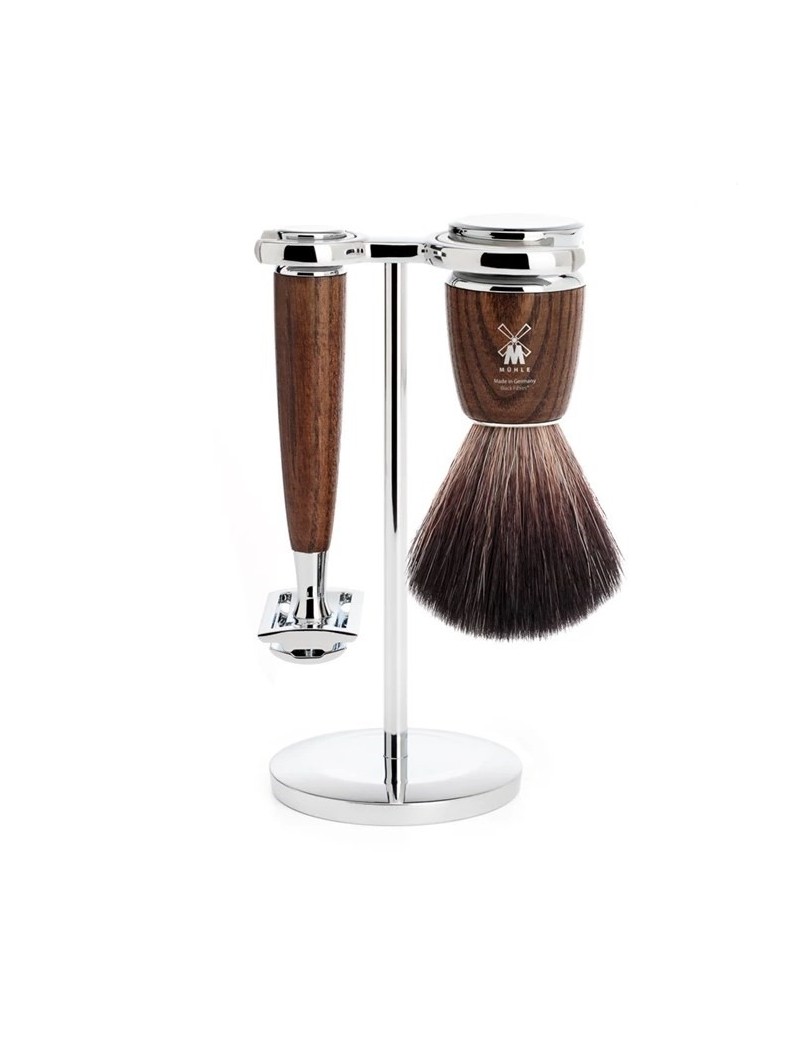Mühle Traditional Shaving Set Black Fibrer Shaving Brush, Stand & Razor Clasic Rytmo