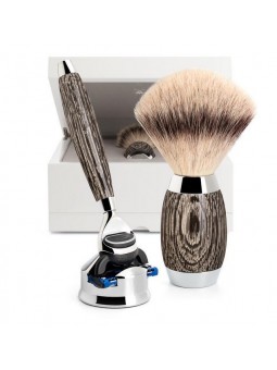 Mühle EDITION - Ancient Oak and Sterling Silver, Gillette Fusion, Silvertip Fibre Shaving Brush Set