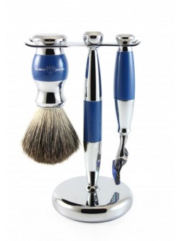 Set Gillette Fusion Proglide razor, shaving brush synthetic fibre and stand blue
