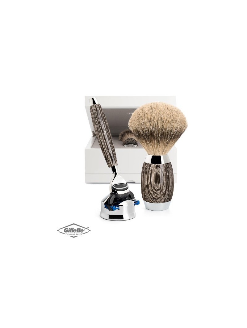Set Afeitado Brocha de Afeitar Punta Plata & Maquinilla Gillette Fusion Roble Antiguo Mühle