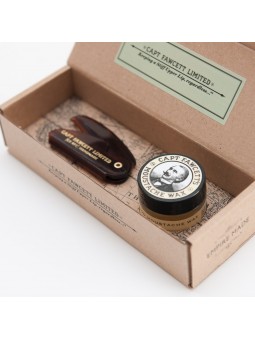 Estuche Cera Bigote Sándalo Extra Fuerte & Peine Captain Fawcett