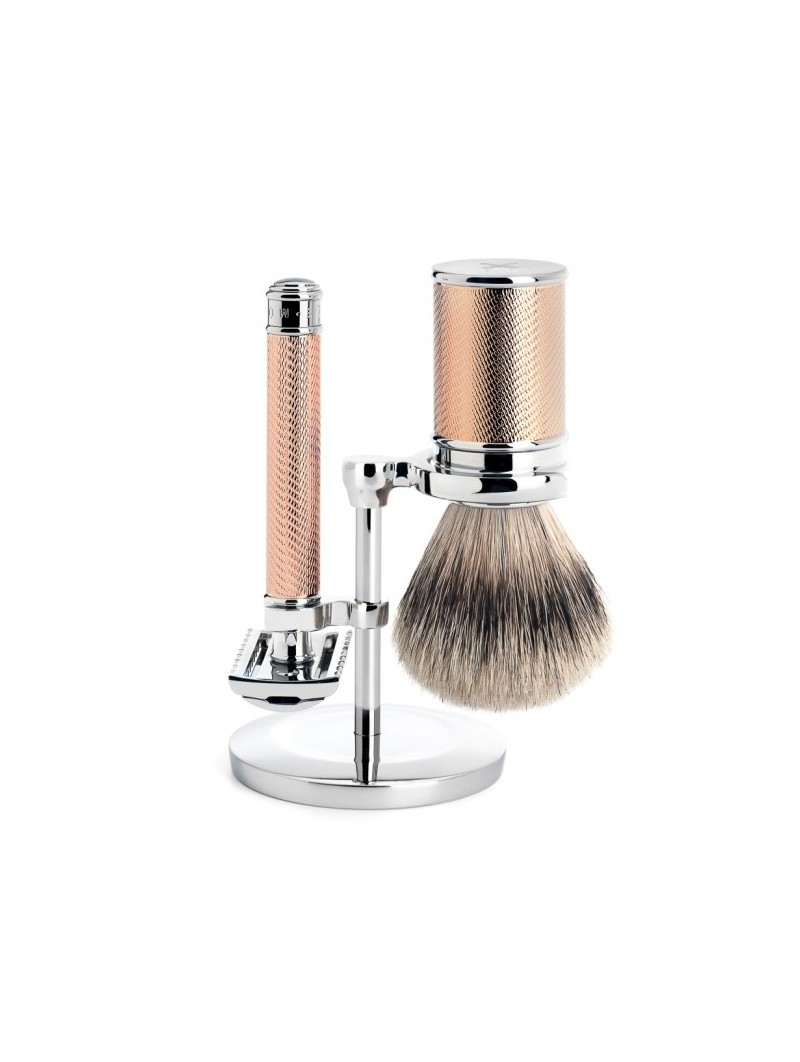 Set Afeitado Mühle Brocha Afeitar Tejón Punta Plata & Maquinilla Tradicional Oro Rosa